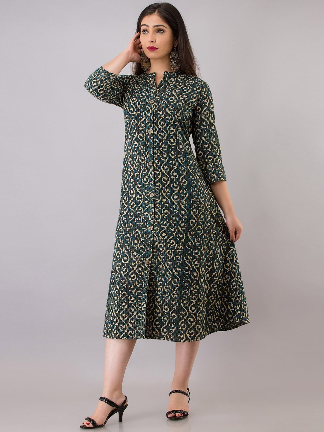 Kalini Women Grey & Beige Ethnic Motifs Printed Thread Work Fusion Kurta - Distacart