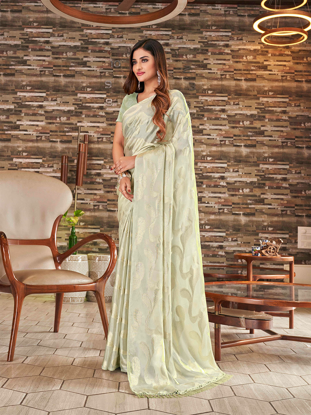 Tikhi Imli Embellished Jacquard Satin Ready to Wear Saree - Distacart