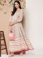 Thumbnail for Kalini Floral Printed Tie-Up Detail Angrakha Style Anarkali Kurta - Distacart