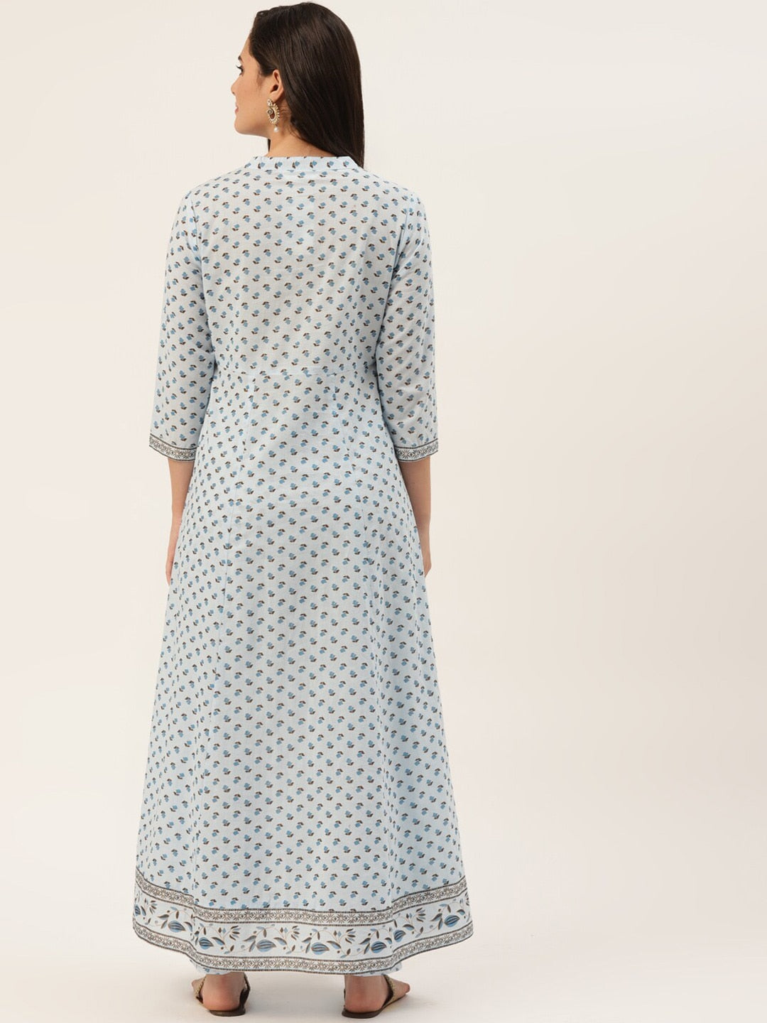 HERE&NOW Women Blue Floral Printed Pure Cotton Kurta with Trousers - Distacart