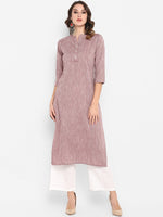 Thumbnail for Janasya Mauve Solid Straight Kurta - Distacart