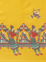 Thumbnail for Saree Mall Mustard Yellow & Blue Printed Saree - Distacart
