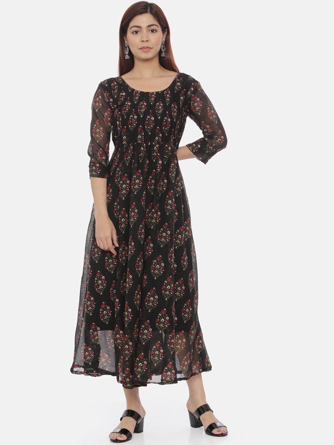 Souchii Women Black Printed Fit and Flare Dress - Distacart