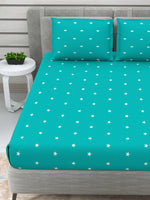 Thumbnail for DREAM WEAVERZ Turquoise Blue & White 250 TC Pure Cotton King Bedsheet with 2 Pillow Covers - Distacart