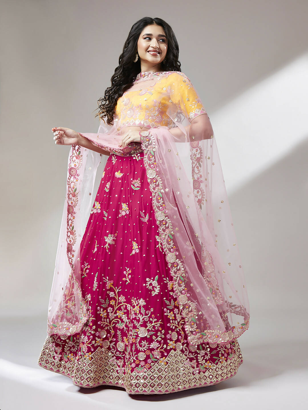 House of Panchhi Rose Pure Georgette Sequinse Work Lehenga & Blouse with Dupatta - Distacart