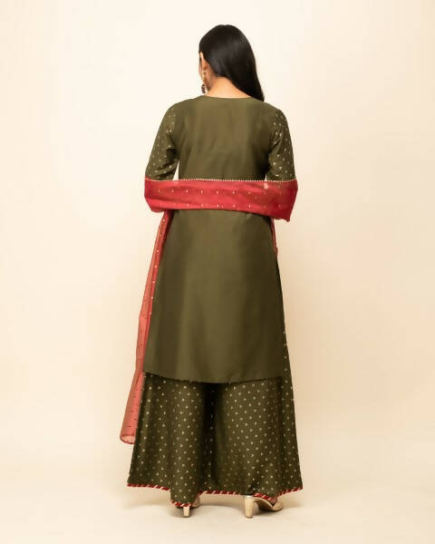 FIORRA Women's Green Silk Blend Straight Kurta Palazzo Set With Dupatta - Distacart