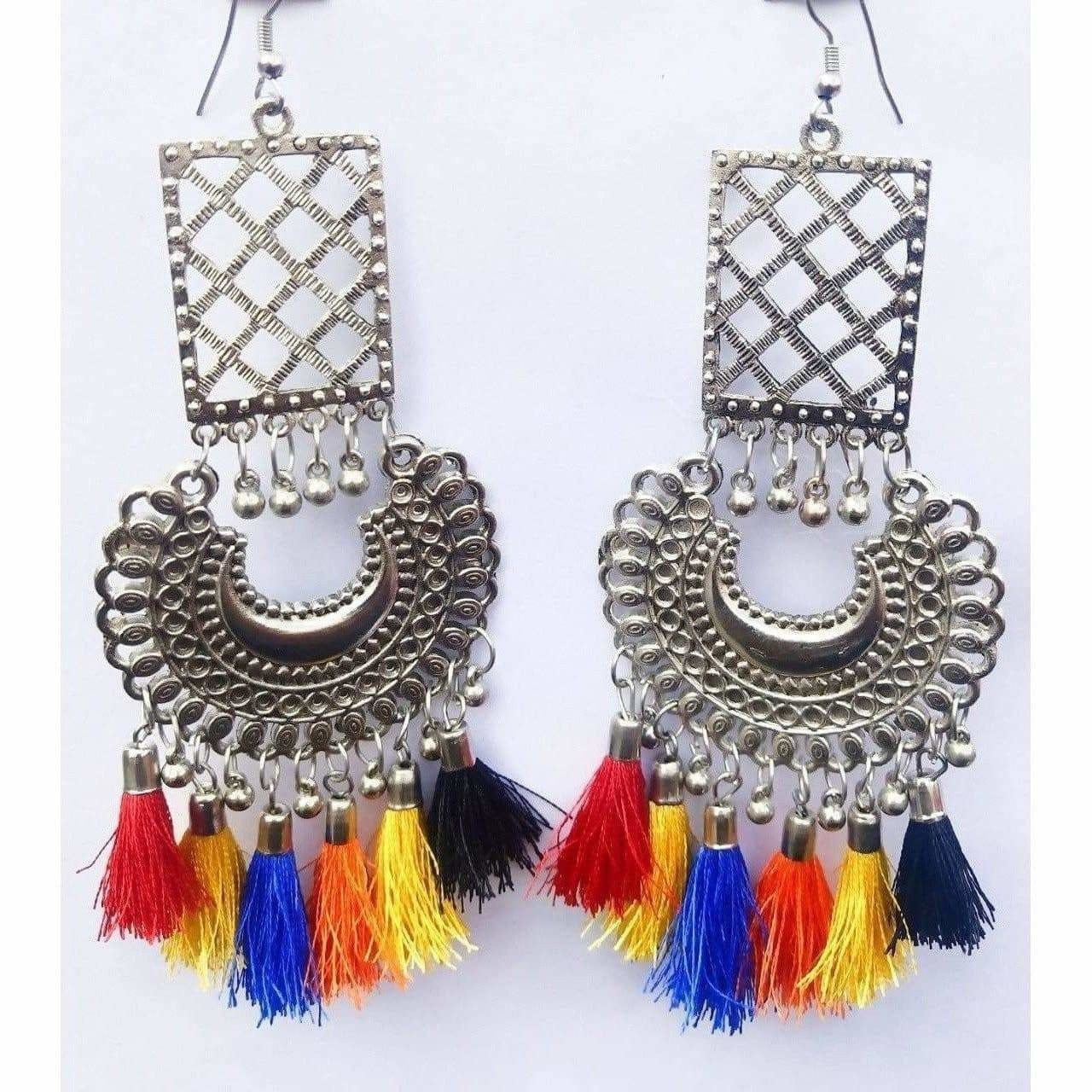Silver Oxidized Chandbali Latest Designer Thread Earrings