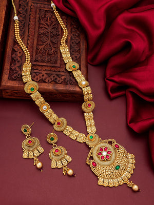 Aadita Gold-Plated & Red e Studded Jewellery Set - Distacart
