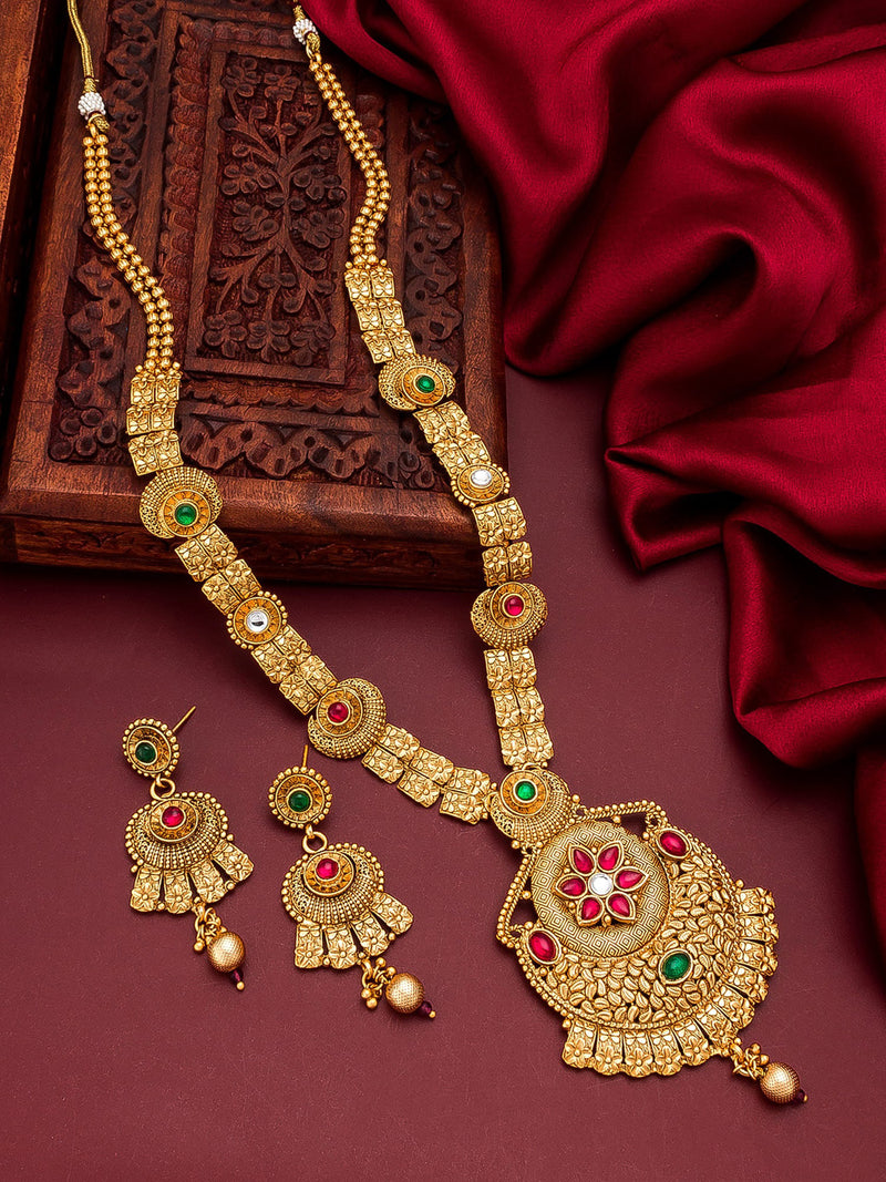 Aadita Gold-Plated &amp; Red e Studded Jewellery Set - Distacart