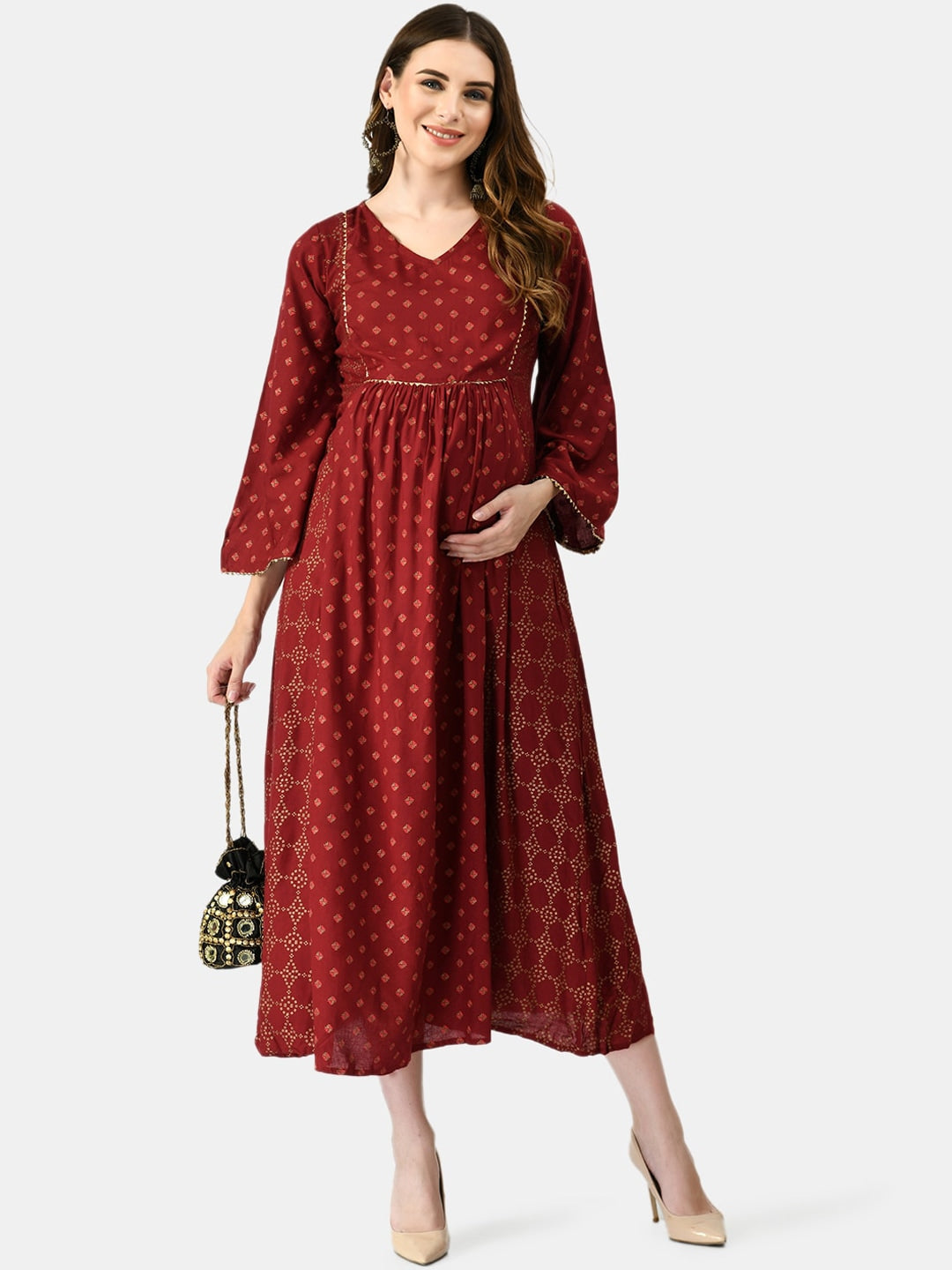 Kalini Women Geometric Printed Maternity Cotton Kurta - Distacart