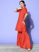 Thumbnail for HERE&NOW Women Bandhani Polyester Fusion Bottom Kurta Set - Distacart