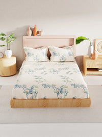 Thumbnail for BIANCA Beige & Green Floral 186 TC King Bedsheet with 2 Pillow Covers - Distacart