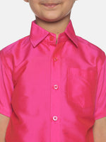 Thumbnail for Sethukrishna Boys Pink & White Solid Shirt and Veshti - Distacart