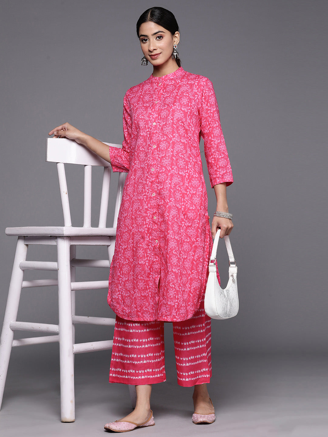Biba Women Ethnic Motifs Printed Pure Cotton Straight Kurta with Palazzos - Distacart