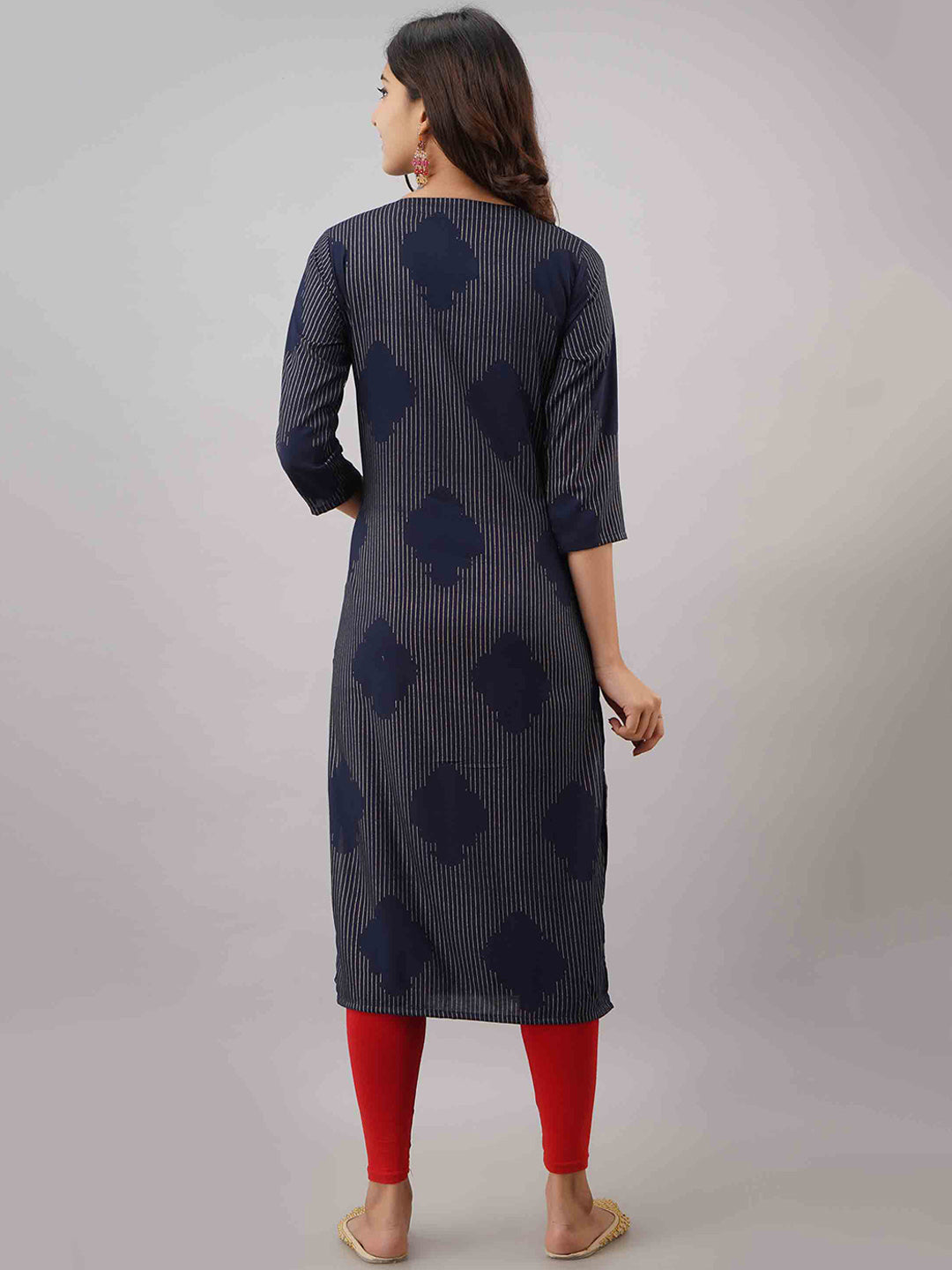 Kalini Women Navy Blue & Gold Striped Rayon Straight Kurta - Distacart