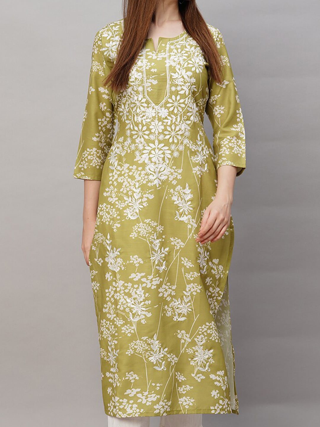 Kalini Floral Embroidered Thread Work Regular Kurta - Distacart