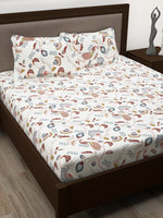 Thumbnail for Story@home White & Yellow Ethnic Motifs Cotton 186 TC Queen Bedsheet With 2 Pillow Covers - Distacart