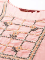 Thumbnail for Sangria Women Floral Embroidered Thread Work Chanderi Silk Kurta With Palazzos & Dupatta - Distacart
