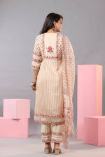 Thumbnail for Juniper Women Ecru Muslin Floral Printed Kurta, Pants and Dupatta Set - Distacart