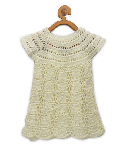 Chutput Kids Cream Coloured Solid Wool Frock - Cream - Distacart