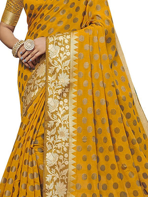 Pisara Women's Mustard Chanderi Cotton Silk Saree With Blouse Piece