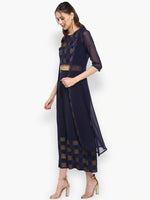Thumbnail for Janasya Navy Blue Printed Top with Palazzos - Distacart
