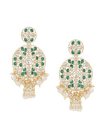Thumbnail for Shoshaa Green & Gold-Plated Kundan Studded Contemporary Jhumkas Earrings - Distacart