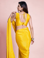 Thumbnail for Mitera Yellow Pure Chiffon Saree - Distacart