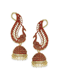 Thumbnail for Anikas Creation Red & Gold-Plated Peacock Shaped Jhumkas - Distacart