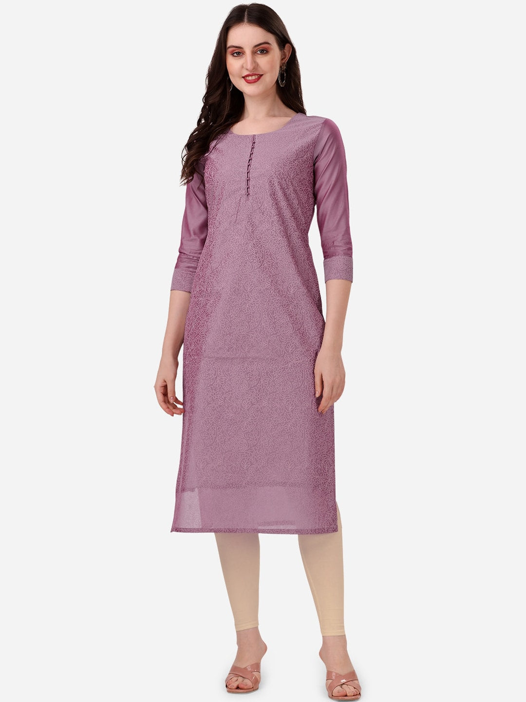 HERE&NOW Floral Embroidered Thread Work Chanderi Cotton Kurta - Distacart