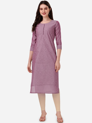 HERE&NOW Floral Embroidered Thread Work Chanderi Cotton Kurta - Distacart