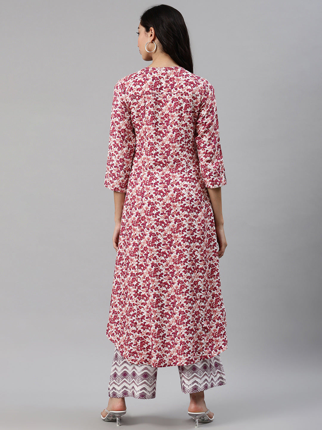 Biba Women Off-White & Magenta Printed Kurta with Palazzos - Distacart