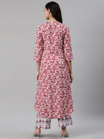 Thumbnail for Biba Women Off-White & Magenta Printed Kurta with Palazzos - Distacart