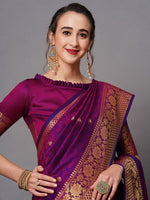 Thumbnail for Mitera Magenta & Purple Woven Design Silk Blend Banarasi Saree - Distacart