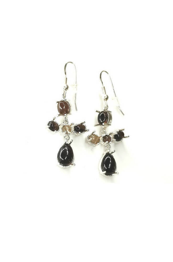 Bling Accessories Smokey Topaz Semi Precious Natural Stone Earrings