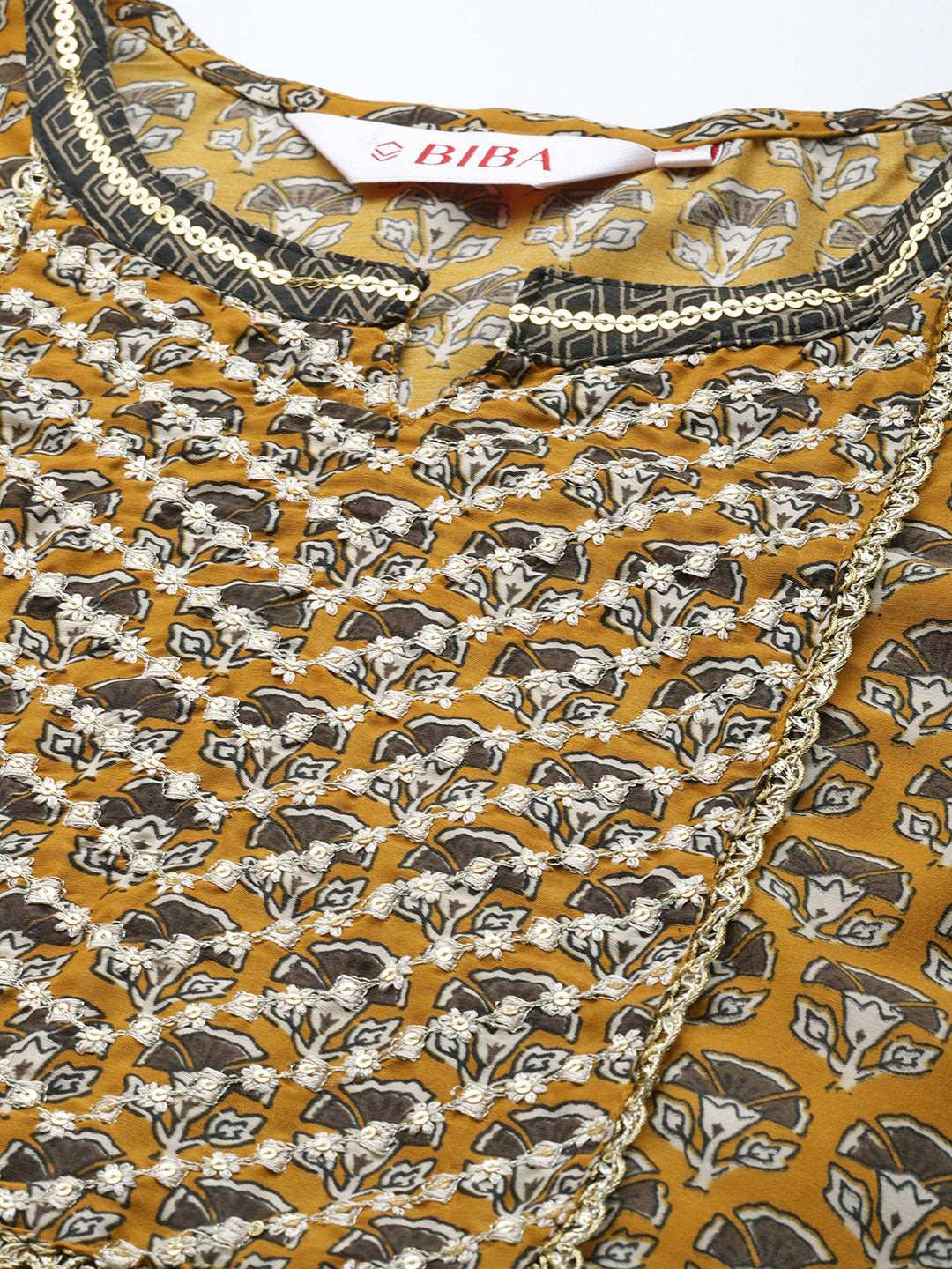 Biba Women Yellow Floral Printed Regular Kurta with Palazzos & With Dupatta - Distacart