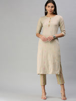 Thumbnail for Kalini Women Beige Pure Cotton Kurta with Trousers - Distacart