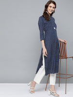 Thumbnail for HERE&NOW Women Navy Blue & White Bandhani Print Straight Kurta - Distacart