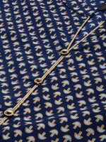 Thumbnail for HERE&NOW Women Navy Blue Ethnic Motifs Printed Pure Cotton Kurta with Trousers & With Dupatta - Distacart