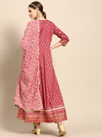 Thumbnail for Sangria Women Pink & Peach-Coloured Floral Printed Floral Anarkali Kurta - Distacart