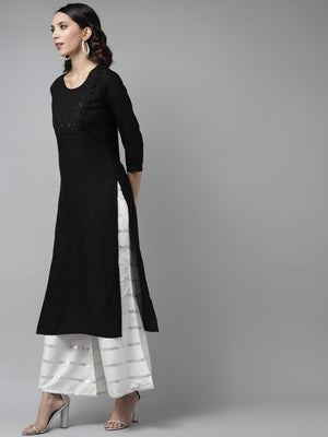 Libas Black Yoke Design Mirror Work Kurta - Distacart