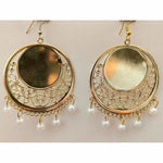 Thumbnail for White Glass Pearl Gold Plated Mirror Bridal Wear Chandbali Earrings