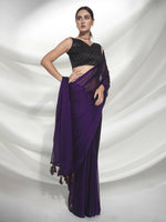 Thumbnail for Purple Organza Solid Saree With Unstitched Blouse Piece - Shanaya - Distacart