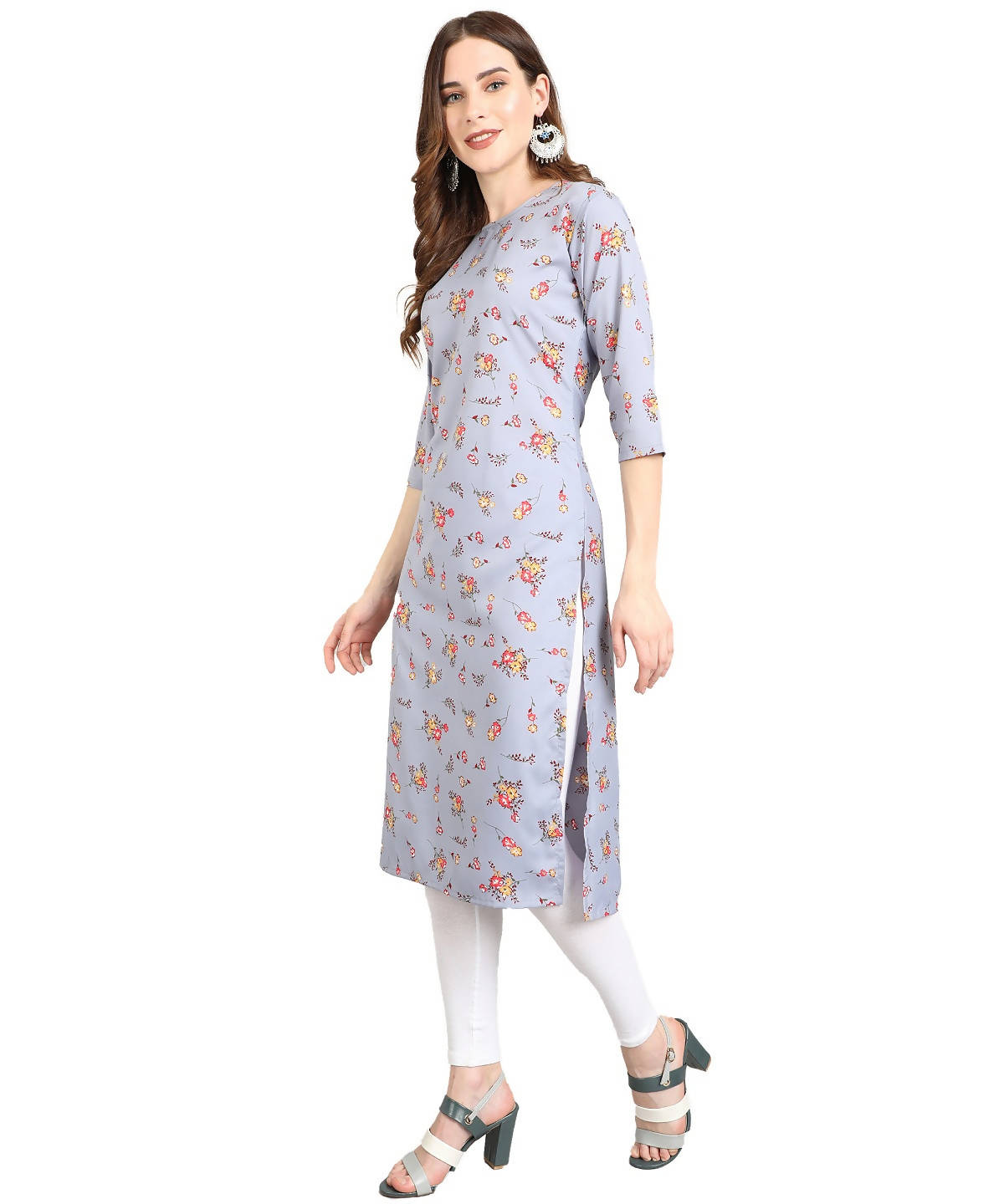 Vamika Grey French Crepe Printed Party Wear/Casual Wear Kurti - Distacart