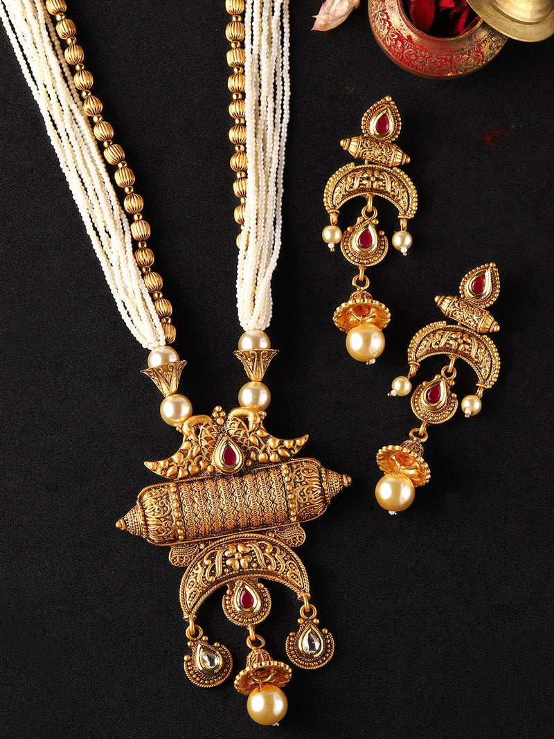 Rubans Women Gold-Plated &amp; White Pearl-Embellished Jewellery Set - Distacart