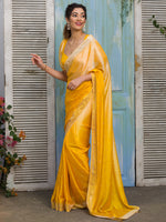 Thumbnail for Koskii Yellow & Gold-Toned Embellished Beads and Stones Saree - Distacart