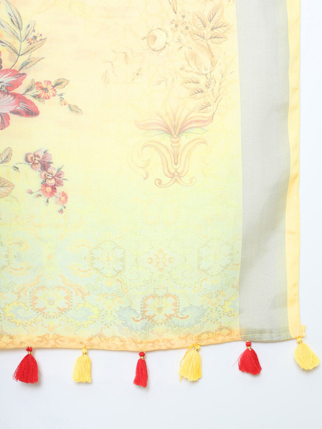 Soch Yellow & Green Floral Zari Pure Linen Saree - Distacart