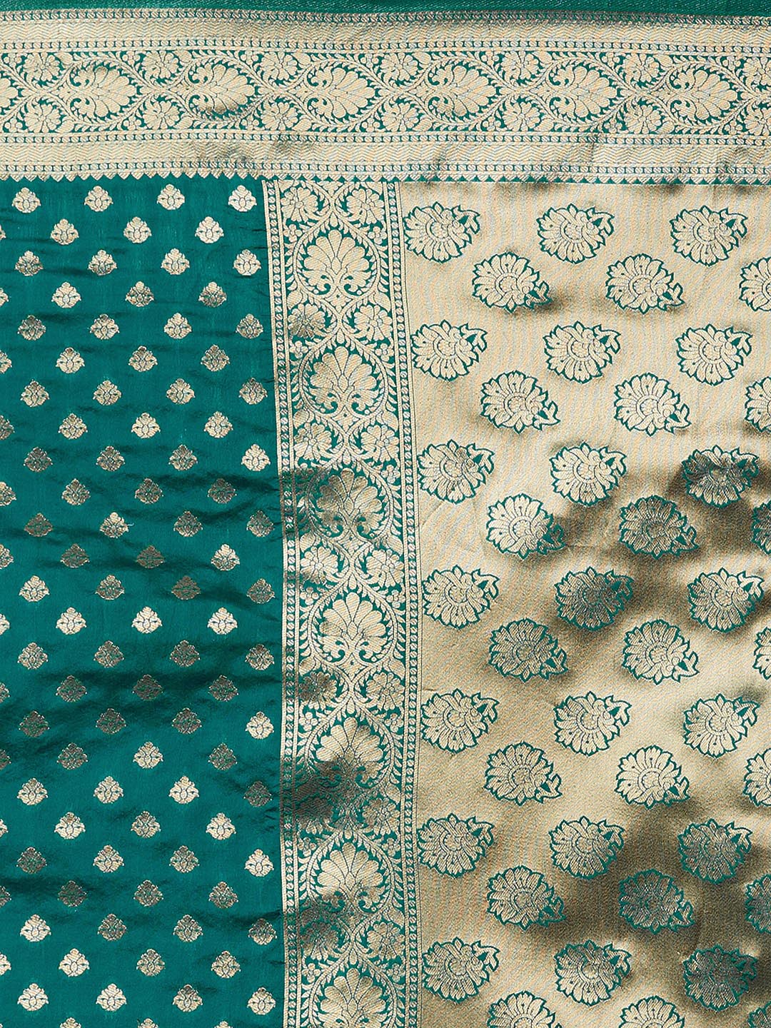 Mitera Turquoise Green & Gold-Toned Silk Blend Woven Design Kanjeevaram Saree - Distacart