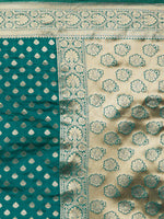 Thumbnail for Mitera Turquoise Green & Gold-Toned Silk Blend Woven Design Kanjeevaram Saree - Distacart
