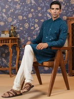 Thumbnail for House of Pataudi Ethnic Motifs Embroidered Sequinned Straight Kurta With Churidar - Distacart